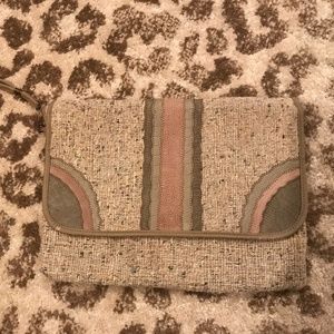 Bagland tweed leather wristlet purse clutch